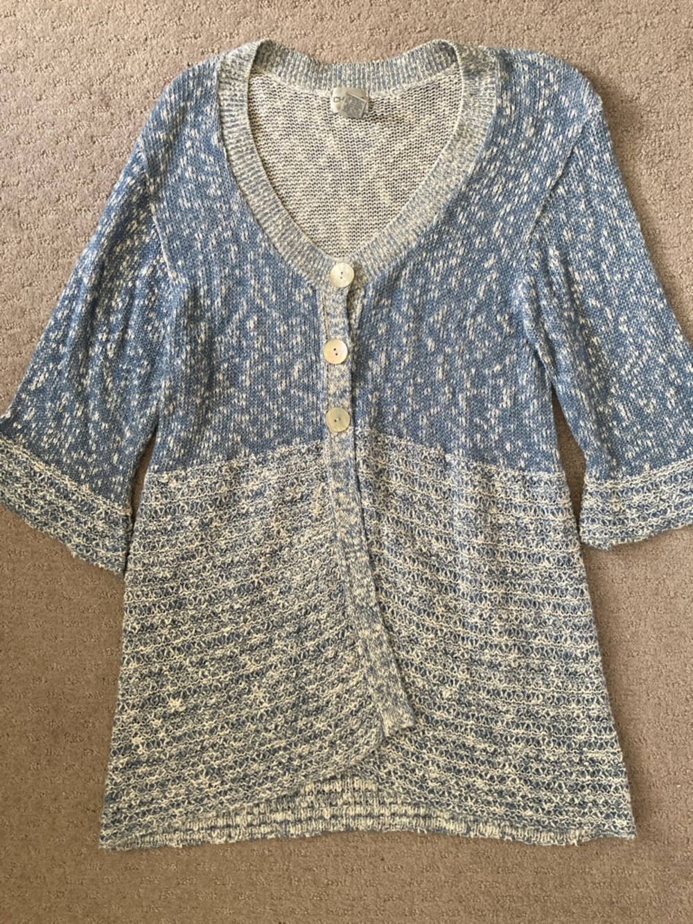 Chico's blue marled knit cardigan sweater, Sz 3 (XL/16).